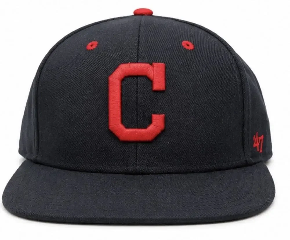 47 Brand Cleveland Indians Youth Snapback Hat Black Red Flat Bill MLB Cap